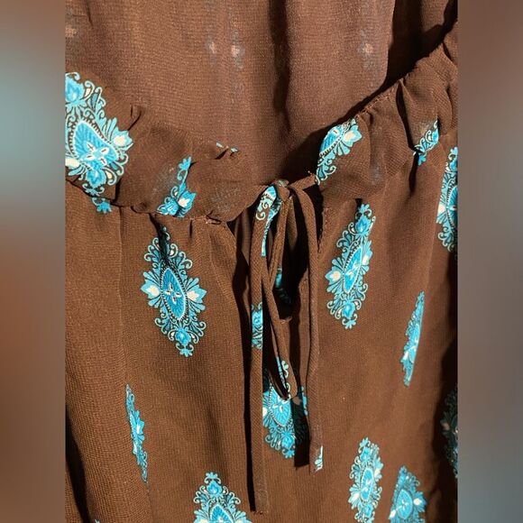 Apt 9 Women’s Cap Sleeve Tie Neck Top Size L Brown and Blue Layered - Picture 5 of 8